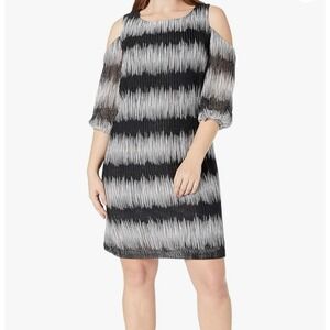 New! SANDRA DARREN Size 14 Ombre Mesh Knit Lined Cold Shoulder Retro Shift Dress